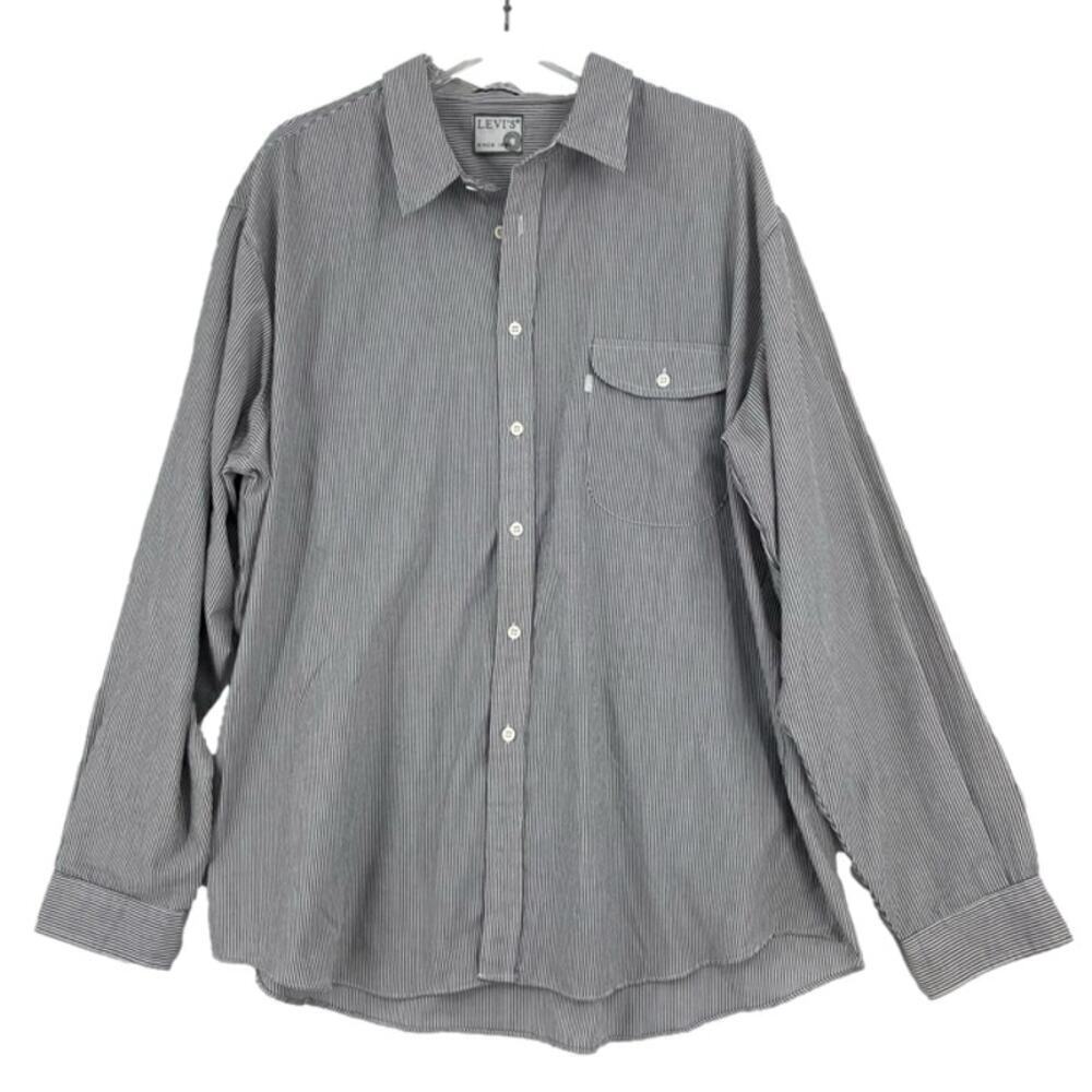 Levi's Micro Stripe Button Down Shirt Mens XL Gray‎ White Long Sleeve Pocket